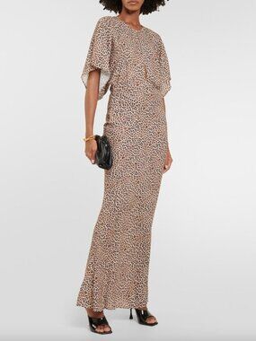 Norma Kamali Obie Leopard Print Georgette Dress Gown Womens Size XXS